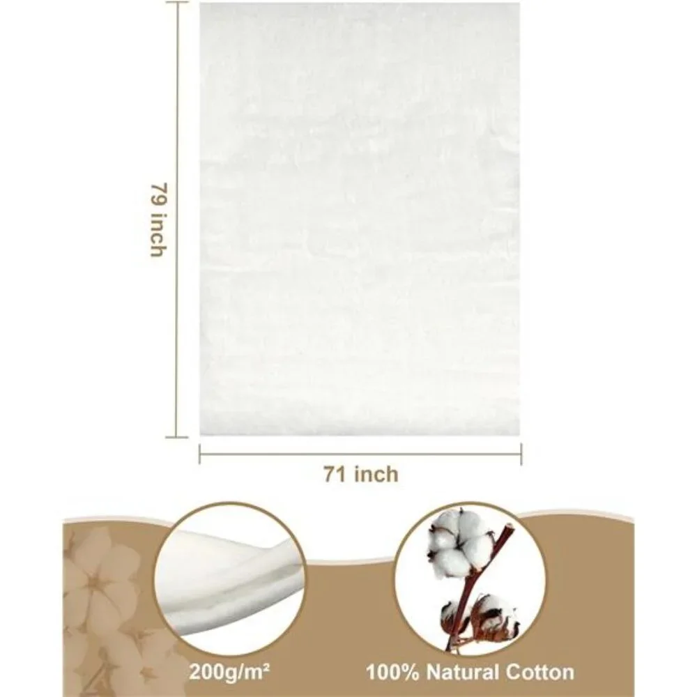Natural Cotton Batting for Quilts: 71-Inch x 79-Inch Light Weight